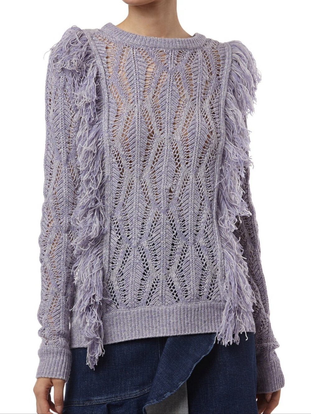 AMUR Carla Alpaca cashmere and yak blend Open-Knit Fringe Crew Sweater